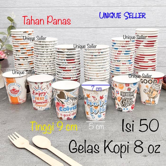 [Isi50] Paper Cup Gelas Kopi Kertas Tahan Panas 8oz 8 oz Motif / Gelas Kopi Kertas Panas 8 oz /