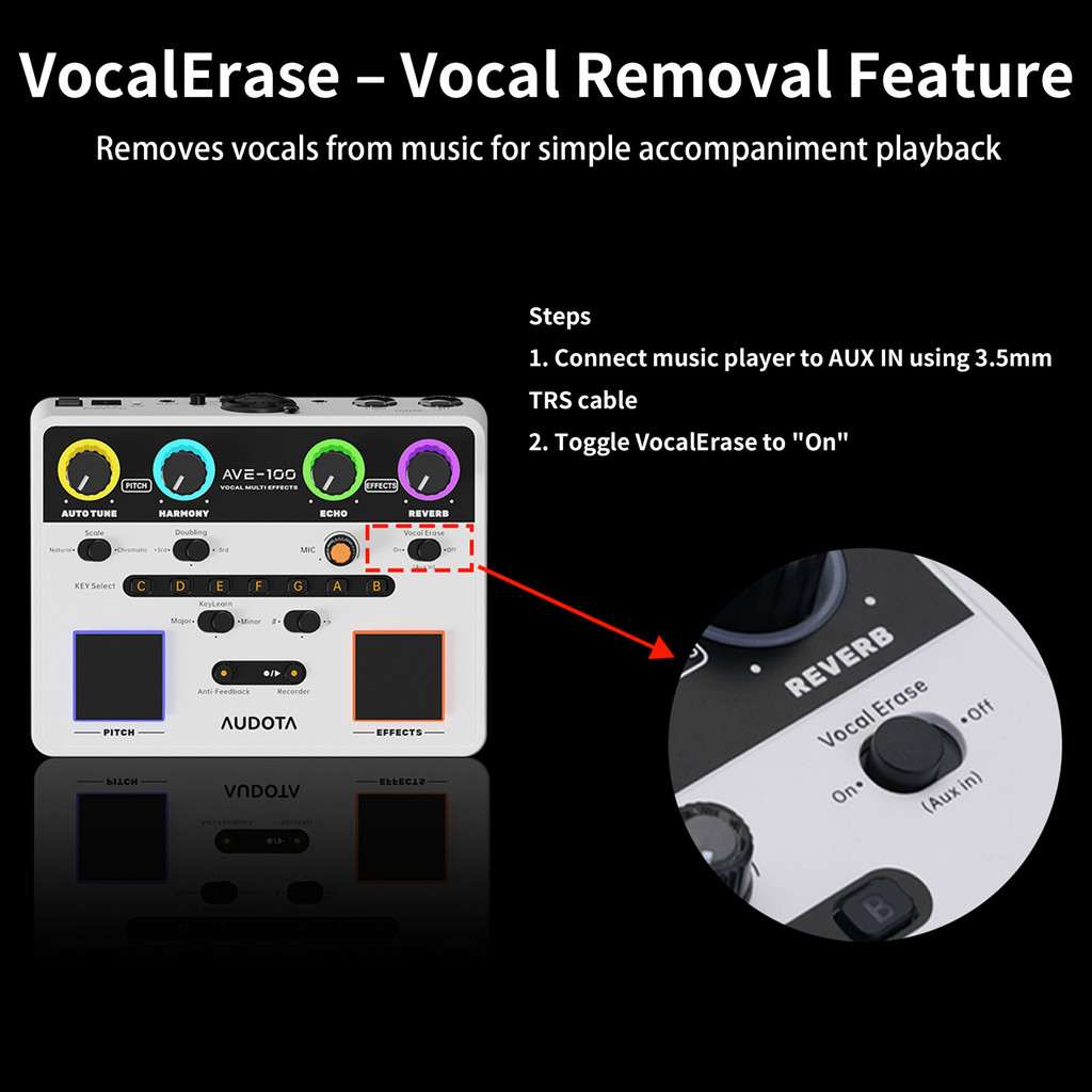 AUDOTA AVE-100 Vocal Processor- Auto-Tune, 3 Harmony Modes & Reverb/Delay Effects with XLR/Jack