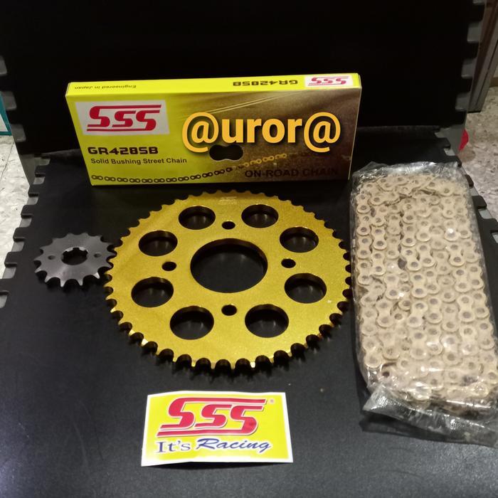 Gear Set Sss 428 Gold Tiger & Rantai Sss 428 Sb Gold