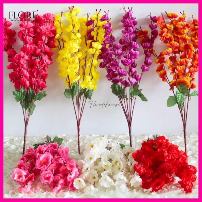 Bunga Sakura Cabang 7 Artificial Plastik Dekorasi Rumah Panjang 55Cm/Bunga Artificial Imlek Dekorasi