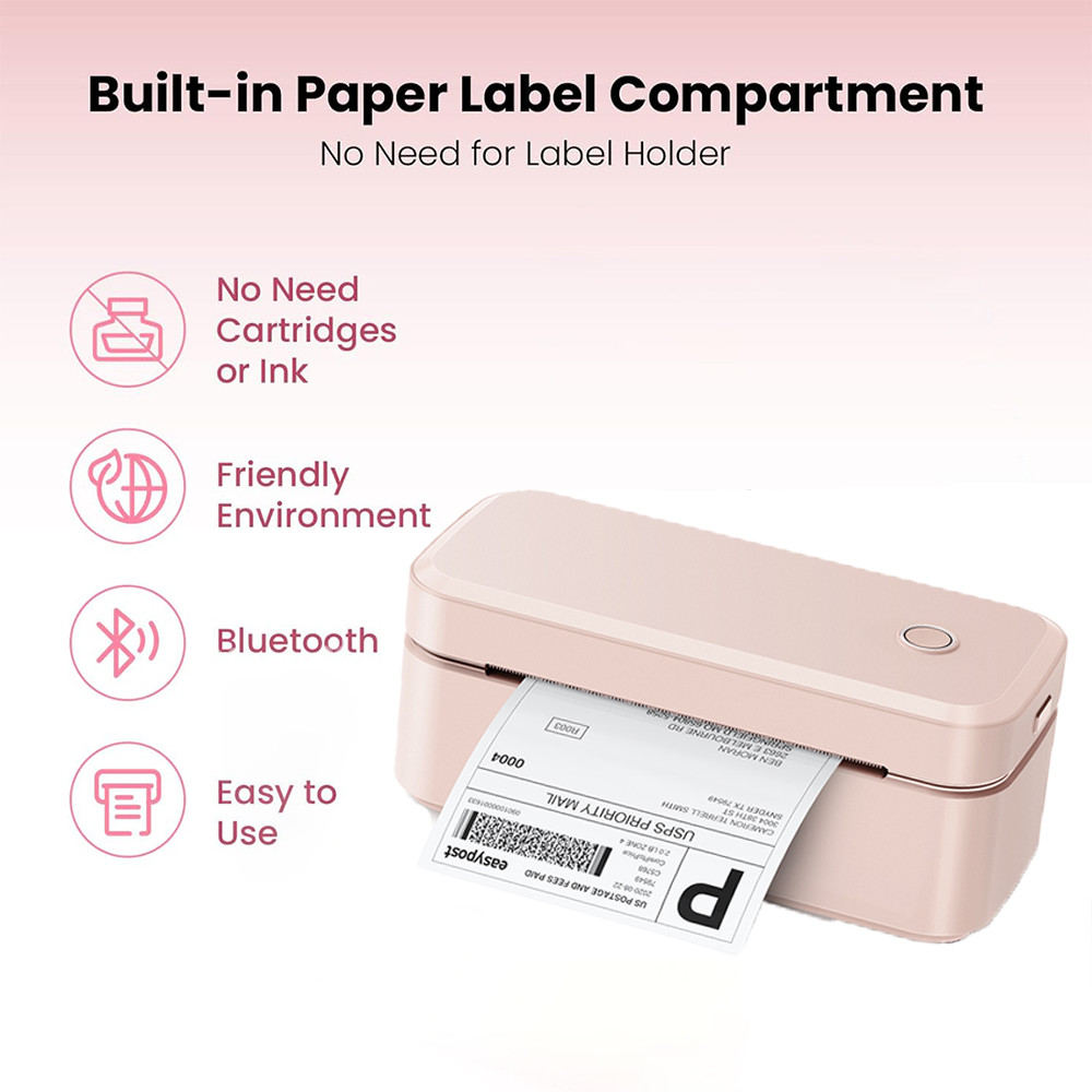 Marklife Thermal Label Printer X4 Pink Mini Bluetooth Small Shipping Printer Printeing 4X6inch Used