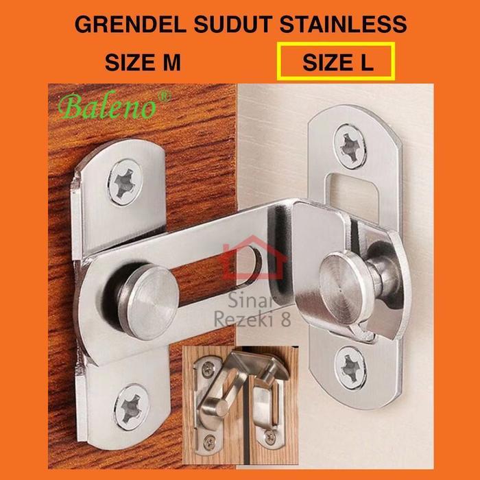 Grendel Sudut Kait L STAINLESS Cantol Pintu Pengaman Kamar Jendela WC .
