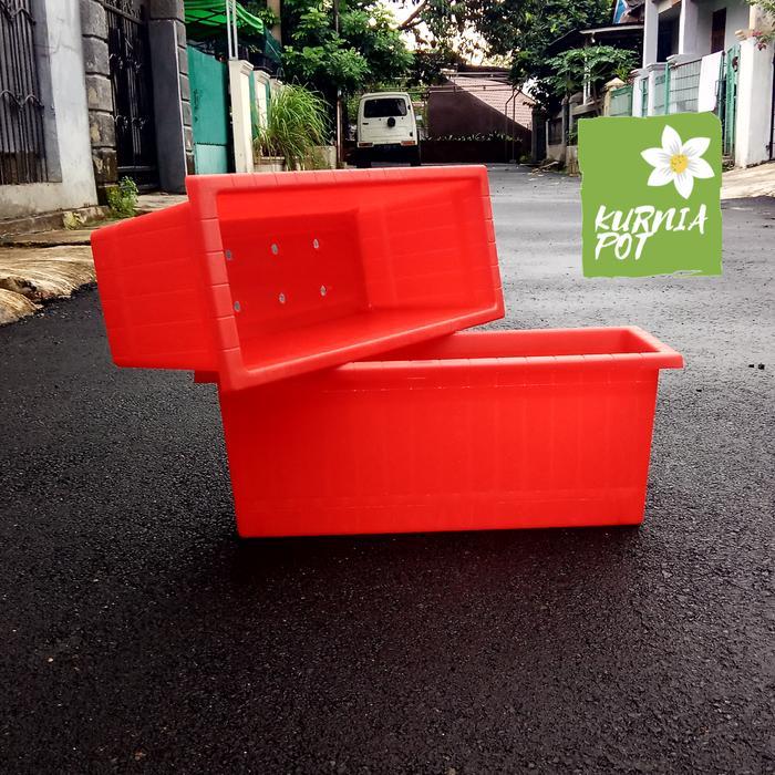 Pot Panjang 60 Cm Merah Motif Gentong Kayu Pot Tanaman Bunga Panjang