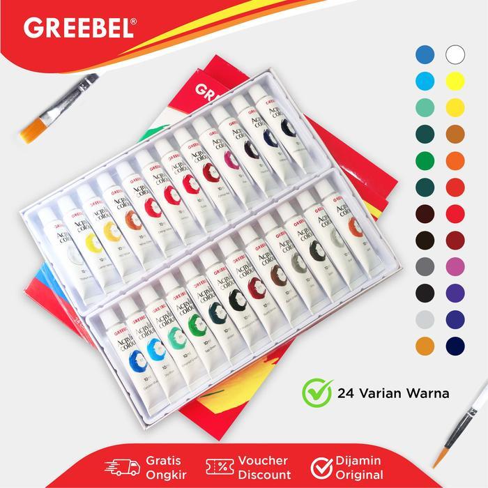 Greebel Cat Lukis Akrilik Set 24 Warna / Cat Akrilik Kanvas Lukis 24 Warna 10 Ml (Cat Akrilik 24