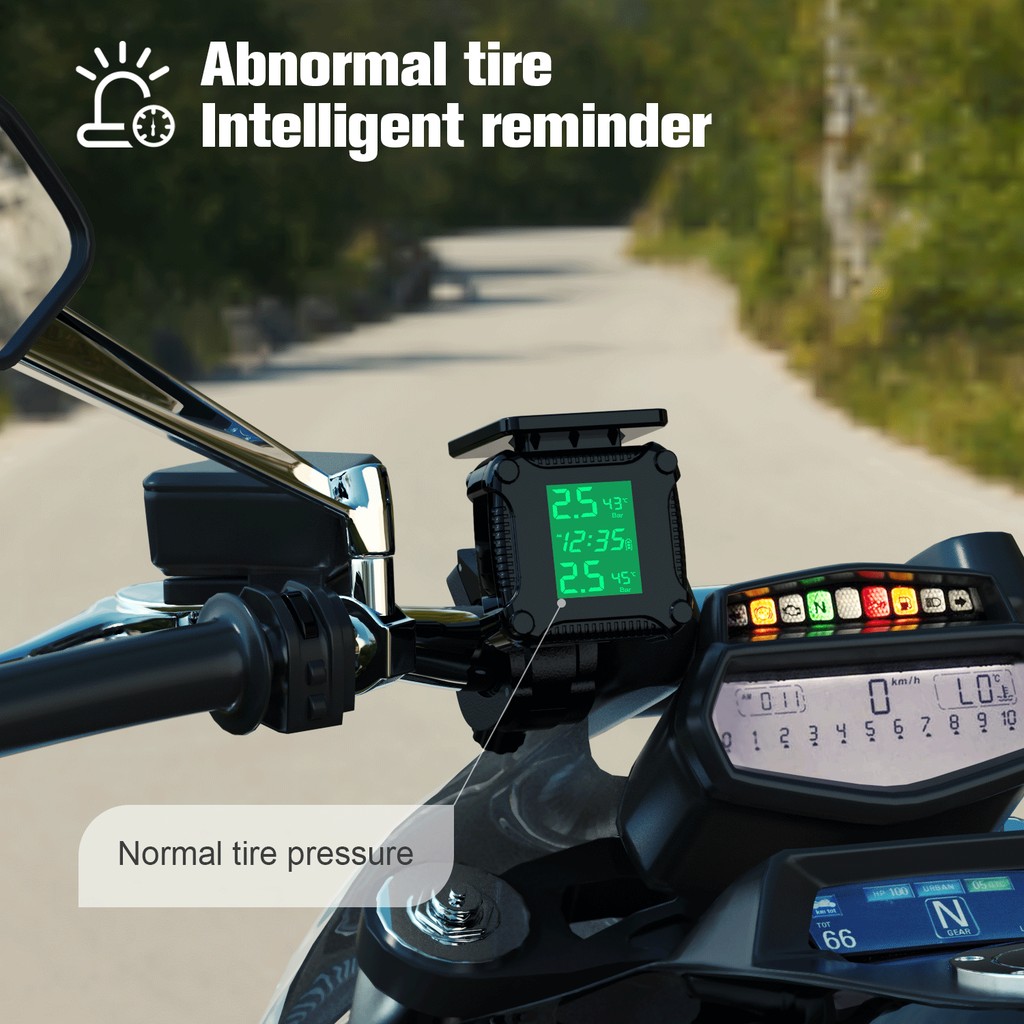 Extractme Tire Pressure Monitoring System Colorful Display Wireless TPMS Motorcycle Solar Charge