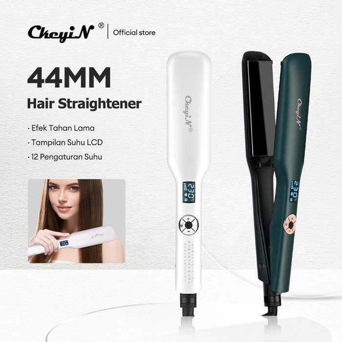 Ckeyin Catokan Rambut 2In1 Lurus & Keriting Ptc Pemanas Cepat 44Mm Layar Lcd Pengunci Cerdas