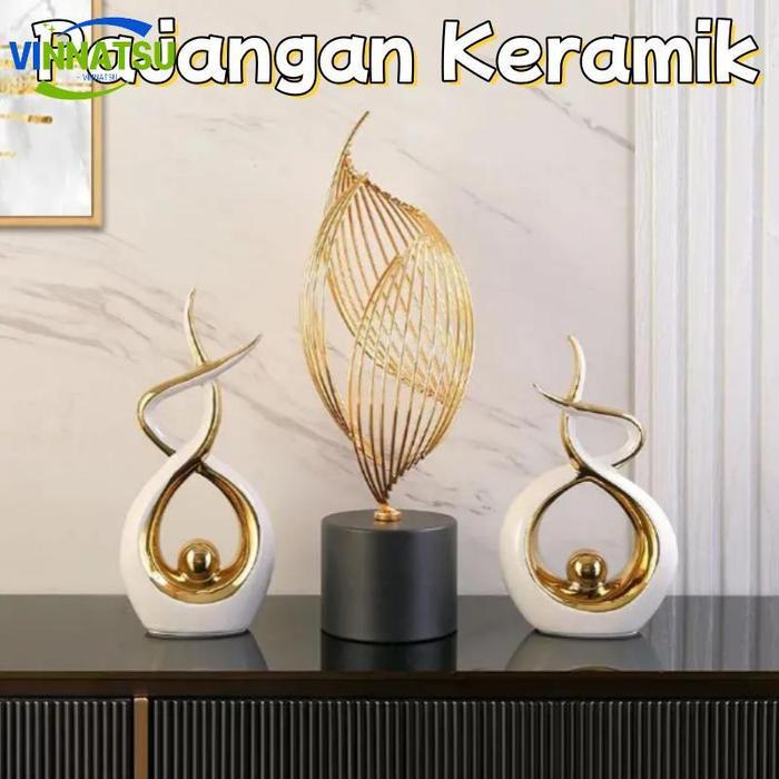 Vinnatsu Pajangan Keramik Aesthetic Lemari Hias Living Room Ruangan Dekorasi Model Guci Modern