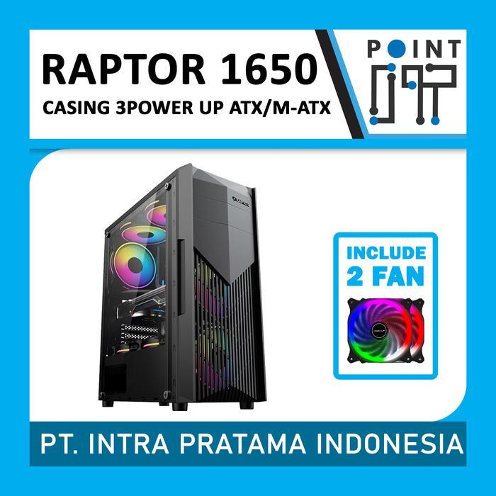 Casing PC Gaming Power Up Raptor 1650 with 2 FAN LED ATX Gaming Case