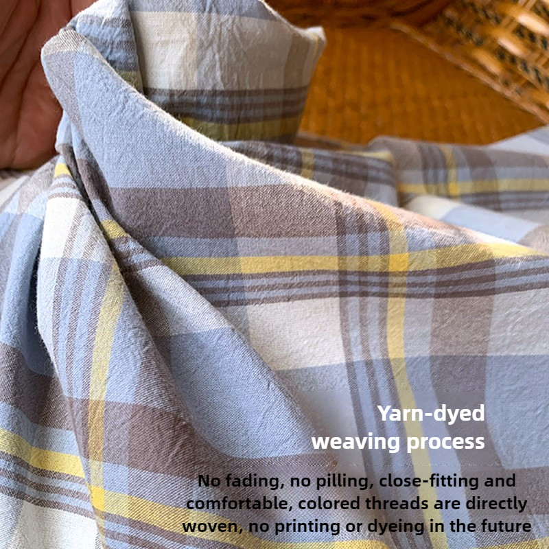 100% Cotton Washed Plaid Fabric Soft Skin-friendlyby The Meter for Bedding Sofa Quilt Cover DIY