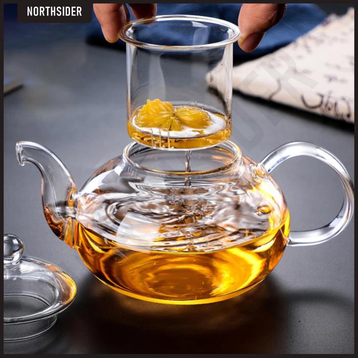 Tea Pot Glass Infuser 400Ml Teko Teh Saringan Kaca - Hy400