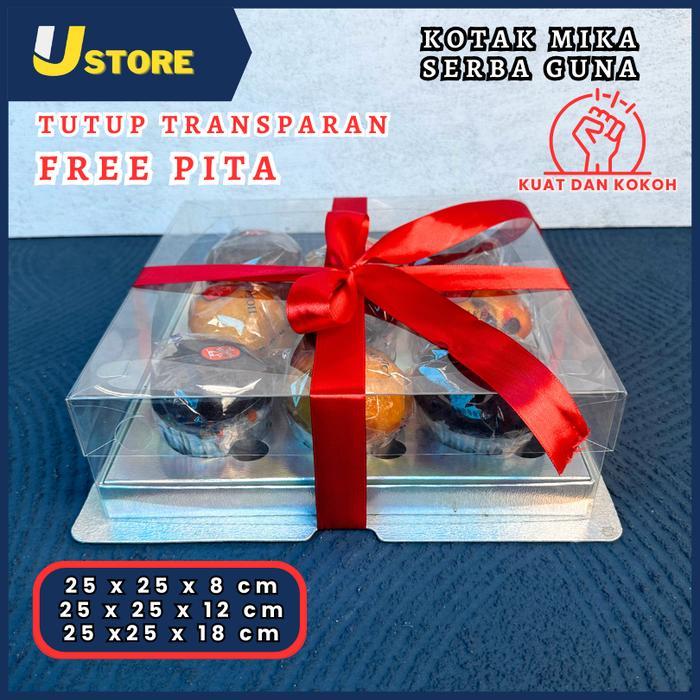 Kotak Mika 25X25 Tutup Mika Plastik Tatakan Hologram Souvenir Box Kue Cake Box Kotak Kue Gift Box