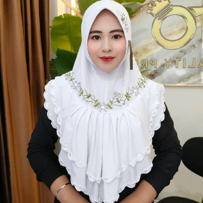 Sedia HIJAB FO NATIA DUA LAYER SULAM KIPAS MEWAH CANTIK