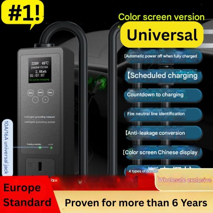 PROMO AUTOKU NewEnergy intelligent grounding socket Stop Kontak Pintar EU Bebas Tanpa Grounding LCD