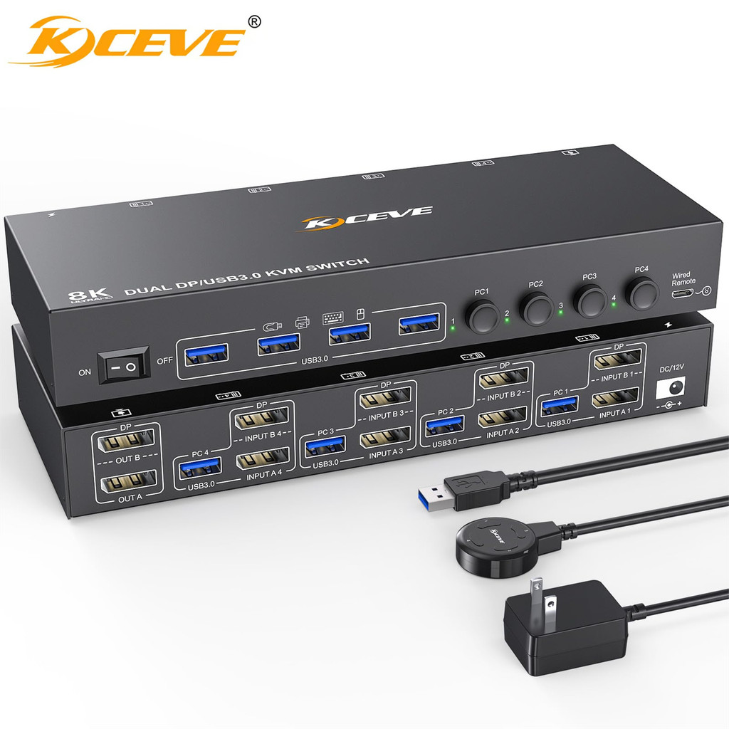 BELI SEKARANG KCEVE KVM Switch 4 Computer 2 Monitors Displayport USB 3.0 KVM Switcher Supports 4K@60