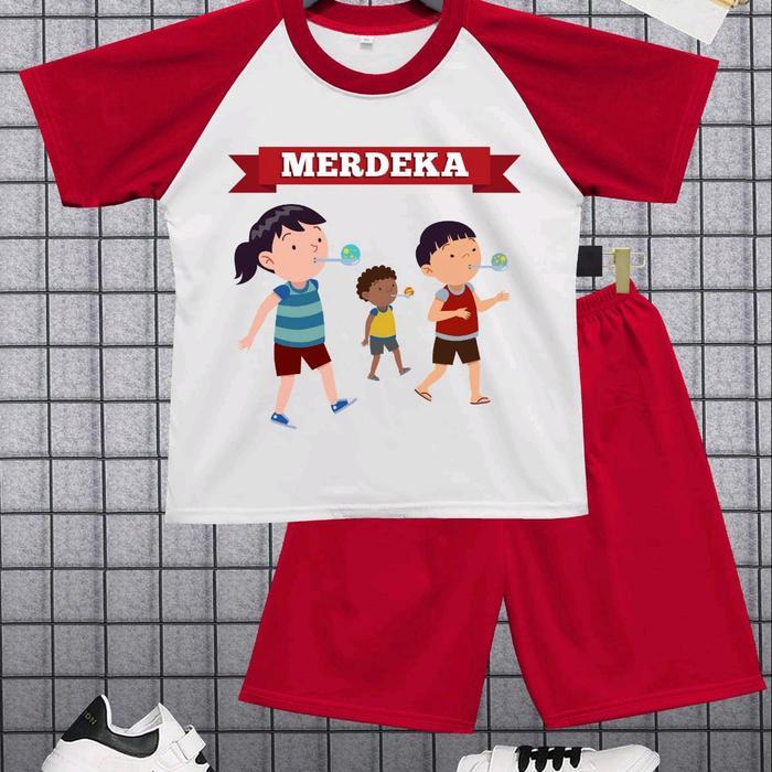 SETELAN KAOS ANAK-ANAK AGUSTUS GAMBAR LOMBA KELERENG KEREN SABLON DTF WARNA KOMBINASI Fashion