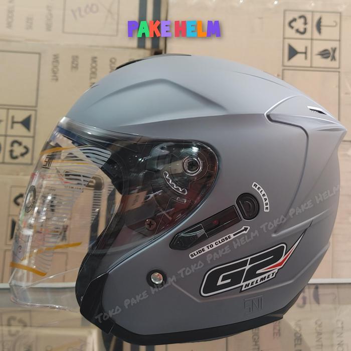 Helm G2 Optimax Dark Grey Doff Half Face Double Visor Murah