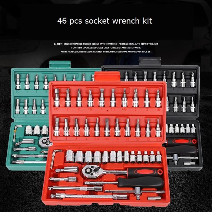 Kunci Shock 46pcs Wrench Tool Set Universal Kunci Sok Peralatan