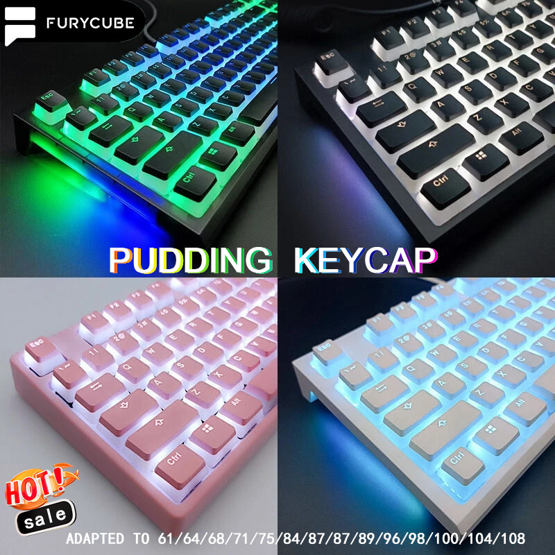 STOK TERBATAS  FURYCUBE Pudding Keycaps 130 Keys for Mechanical Keyboard PBT OEM Key Caps Jelly RGB 
