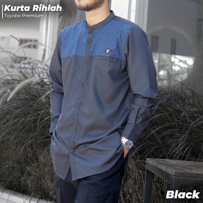 Baju Koko Kurta Kemeja Pria Dewasa Lengan Panjang Manset Rihlah Mosped