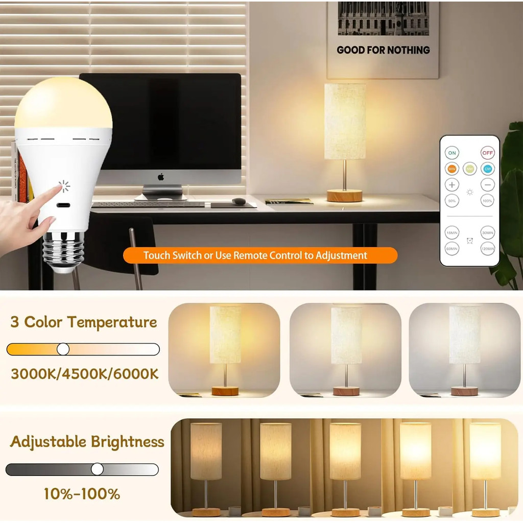 Rechargeable Light Bulb RGB color USB Led Bulb Smart Bulb Dimmable E27 Bulbs with Timing Cordless