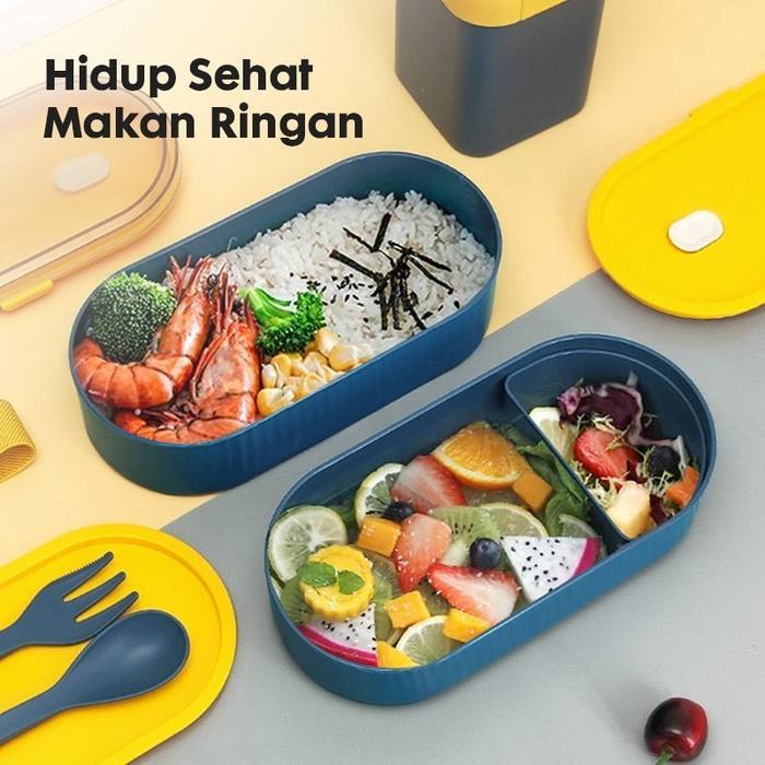 Aimilo - Lunch Box Set Anak Kotak Bekal Tas dan Botol Tempat Bekal Makan Siang 2 Susun