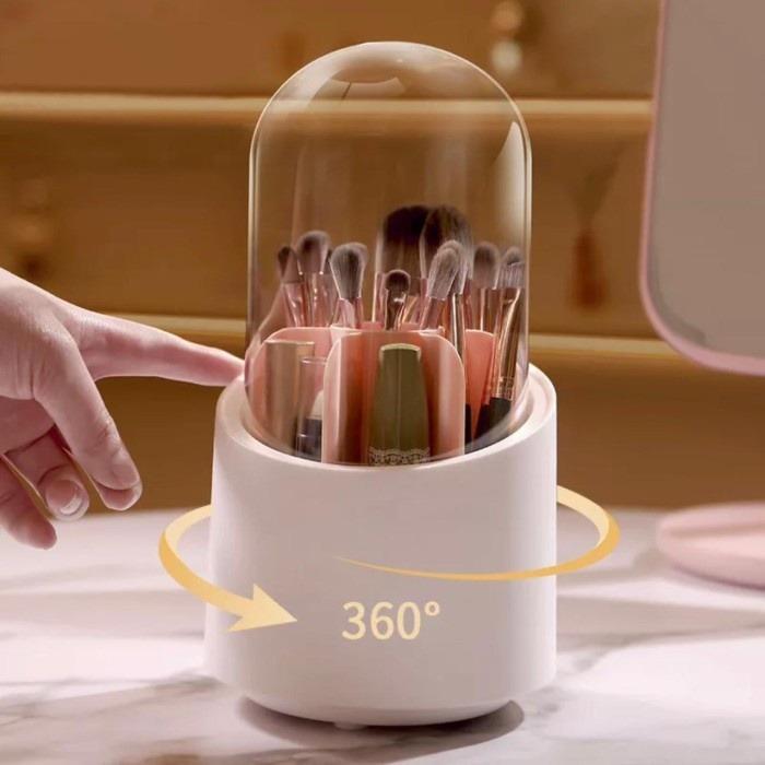TEMPAT KUAS MAKE UP BRUSH PUTAR / KOTAK MAKE UP AKSESORIS SERBAGUNA / RAK PENYIMPANAN PLASTIK -