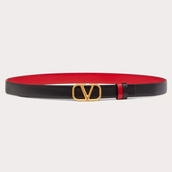 ASLI VLTN V Reversible Leather Belt 2cm Black Red GHW READY STOCK