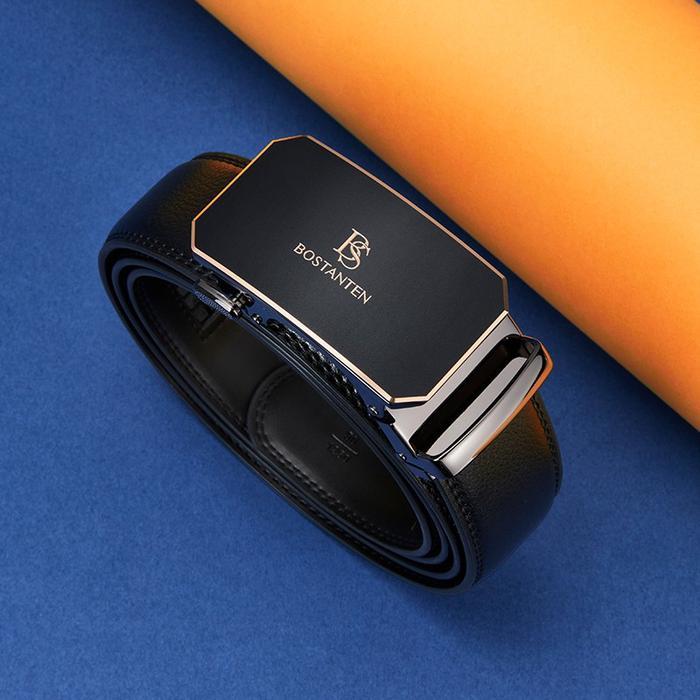 Ikat Pinggang Minimalis Bostanten Sabuk Pria Ikat Pinggang Kombinasi Black Gold Gesper Otomatis