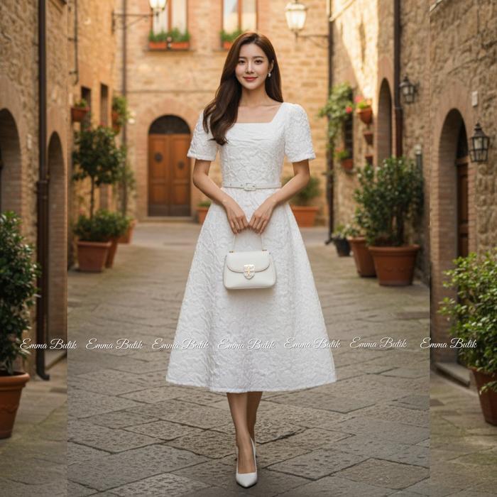 [] Emma.Butik E00230 Midi Dress Pesta Wanita Cantik Gaun Kondangan Gereja Elegan Casual Formal