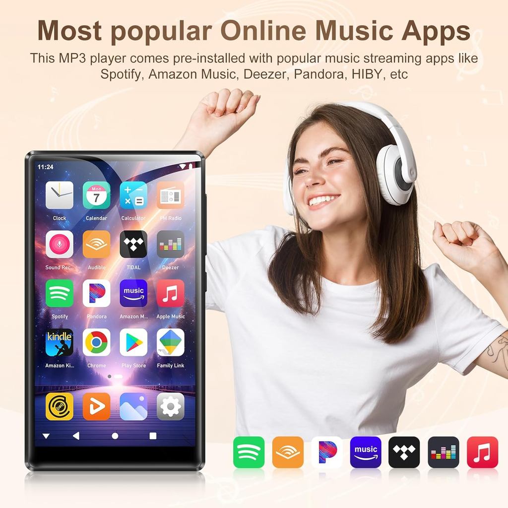 98GB MP3 player with Bluetooth and WiFi, 5-in Android 13 OS MP3 &MP4 player with Spotify, Pandora