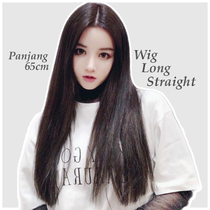 Wig Rambut Palsu Full Kepala Lurus Tanpa Pony Panjang 60cm Aksesoris Wanita