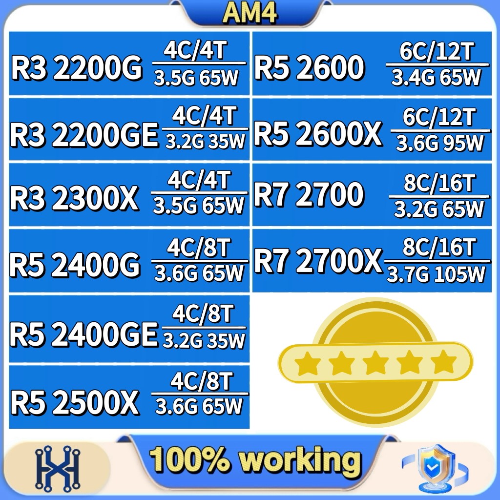 Ryzen 3 R3 2200G 2200GE 2300X Ryzen 5 R5 2400G 2400GE 2500X 2600 2600X Ryzen 7 R7 2700 2700X for AM4