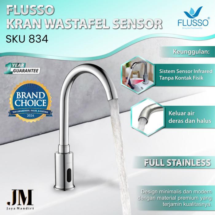 Flusso Kran Sensor Angsa Wastafel Sensor Otomatis Bahan Stainless Tanpa Sentuh 834