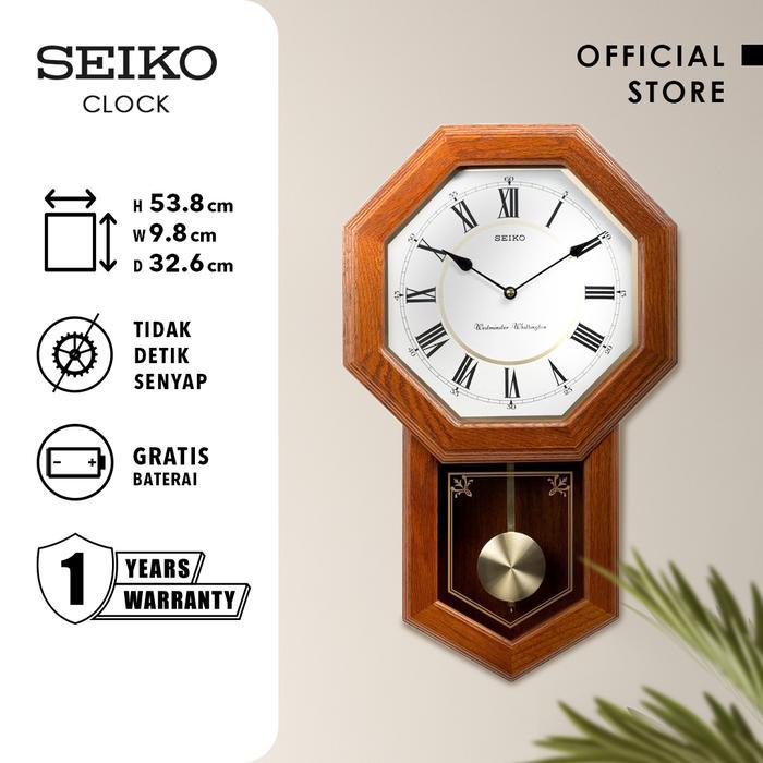 Jam Dinding Kayu Seiko QXH110B Quartz Dual Chimes Wooden Original
