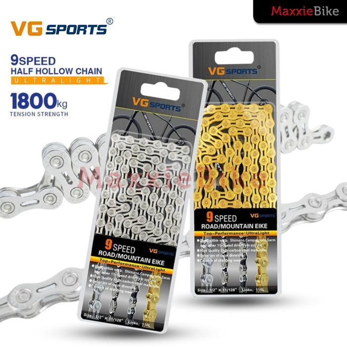 Shimano - Vg Sports Rantai Sepeda Bicycle Chain Half Hollow 9 Speed Gold Silver Outdoor