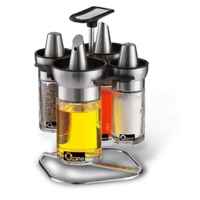 Oxone OX-323 Tempat Minyak Tempat Bumbu Glass Stainless 4Pcs