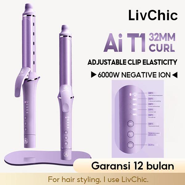 Livchic Lc204Pro Catokan Rambut Curly T1 32Mm 55W, Tong Curly Curling Profesional Dengan Kontrol