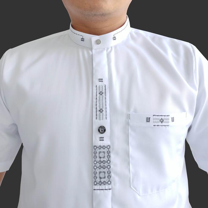 BAJU KOKO PUTIH DEWASA LENGAN PANJANG MANSET M L XL KATUN MOTIF BORDIR SIMPLE MUSLIM PRIA