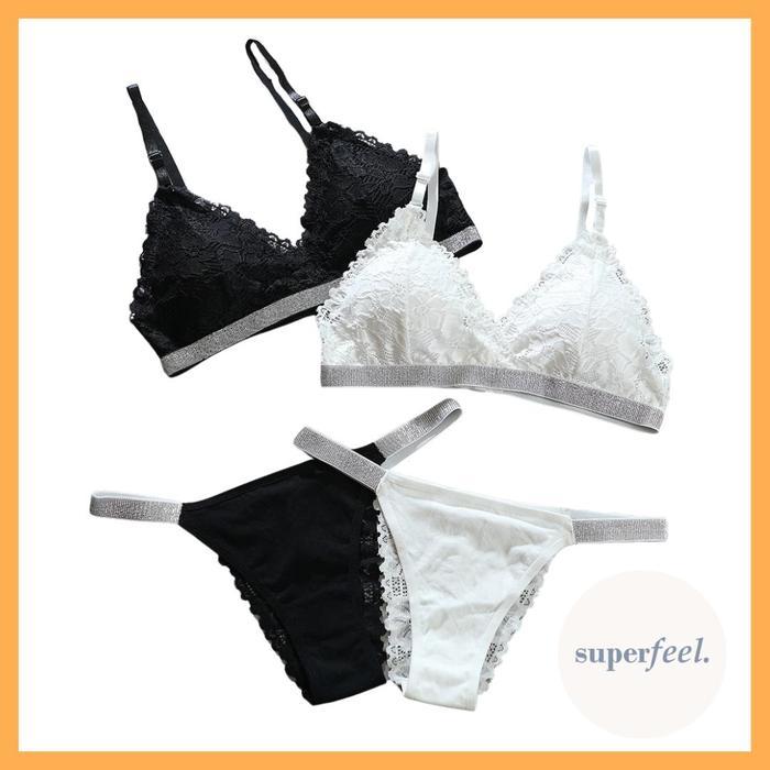 SFL 1 SET PAKAIAN DALAM BROKAT KATUN BRA DAN CD KOLOR BH CELANA DALAM SATU SET SEPASANG SERASI UNTUK