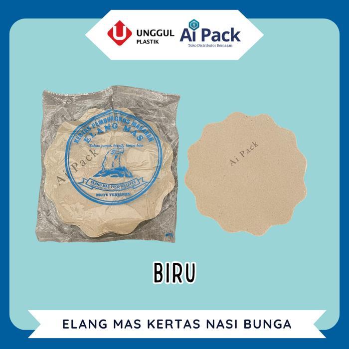 (ISI 100 BIJI) ELANG MAS BIRU Kertas Nasi Bunga Mini Pack Biru Diameter 19 cm / Alas Piring Rotan