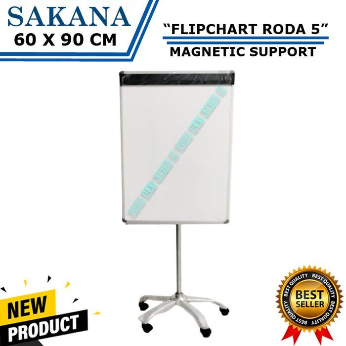 Flipchart SAKANA 60 X 90 Cm Kaki Roda 5 / Papan Tulis Flip Chart