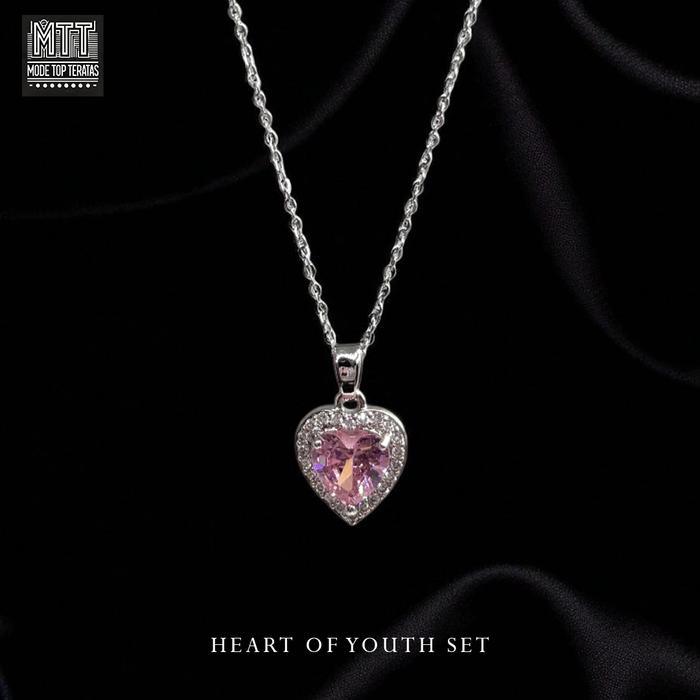 Mode Top Teratas - Perhiasan Kalung Titanium Silver Heart Of Youth Set Seri Remaja
