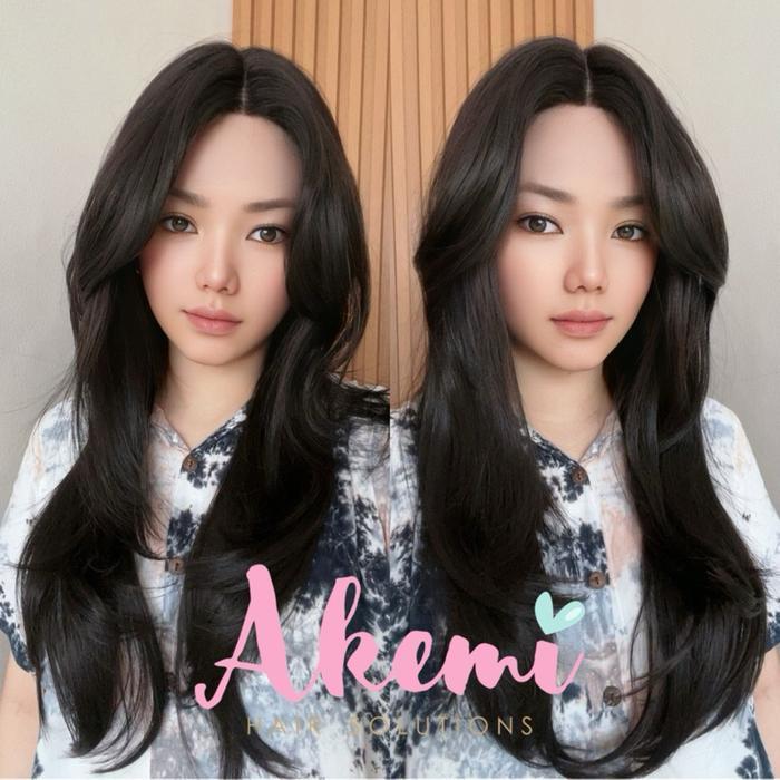 [AKEMI HAIR] - LACE FRONT WIG AKEMI - CURTAIN BANGS LURUS LAYER 60cm [ wig wolfcut rambut palsu