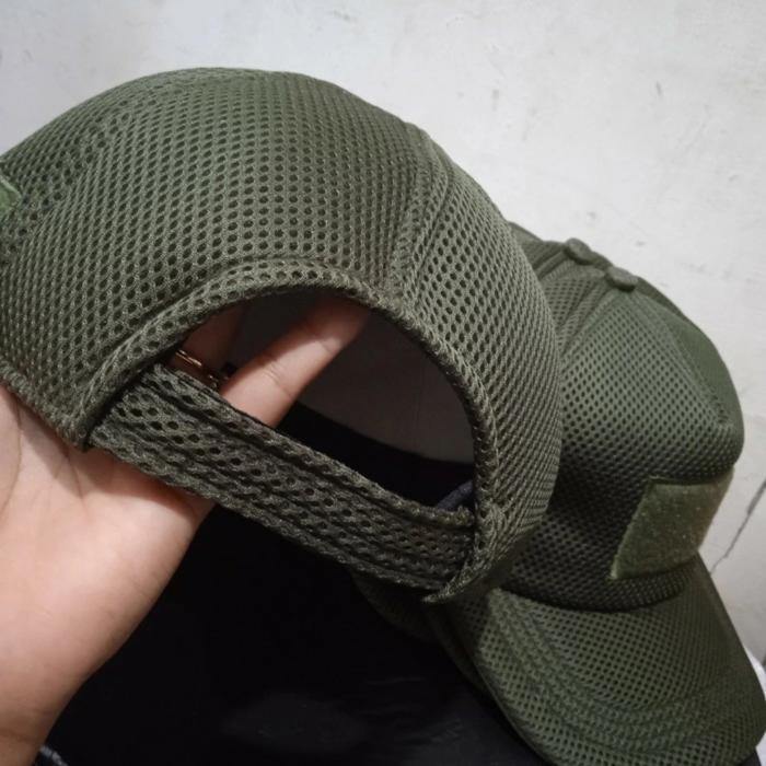 Topi Baseball Pria Topi Jaring Velcro Hijau Army Polos