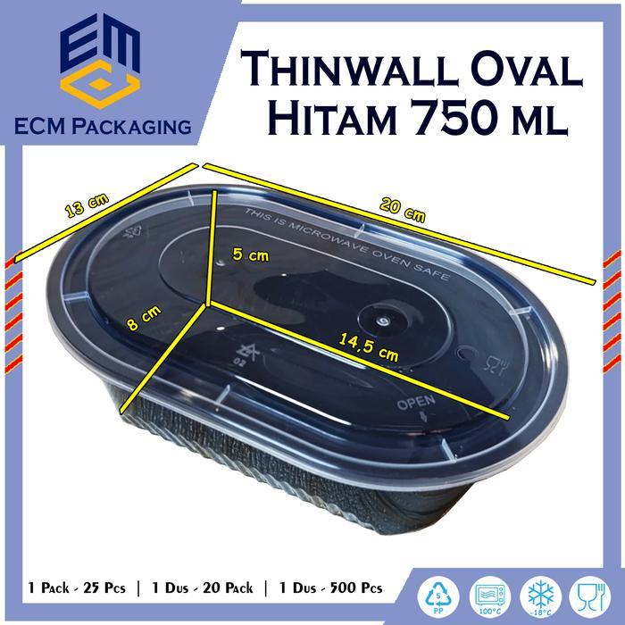 THINWALL OVAL HITAM 750ML 25PCS THINWALL REC 750 OVAL HITAM KOTAK MAKAN PLASTIK FOOD CONTAINER TEPAK