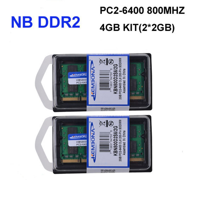 KEMBONA free shiping promotion laptop ddr2 4gb kit (2*2gb) 800mhz pc2-6400 sodimm laptop so-dimm