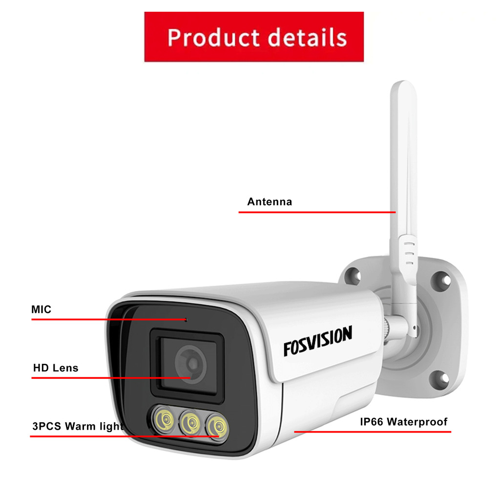 Fosvision 8CH NVR Kit 3MP Ip WIFI CCTV Camera Wifi Cctv Wireless Camera Full Color Night Vision Wifi