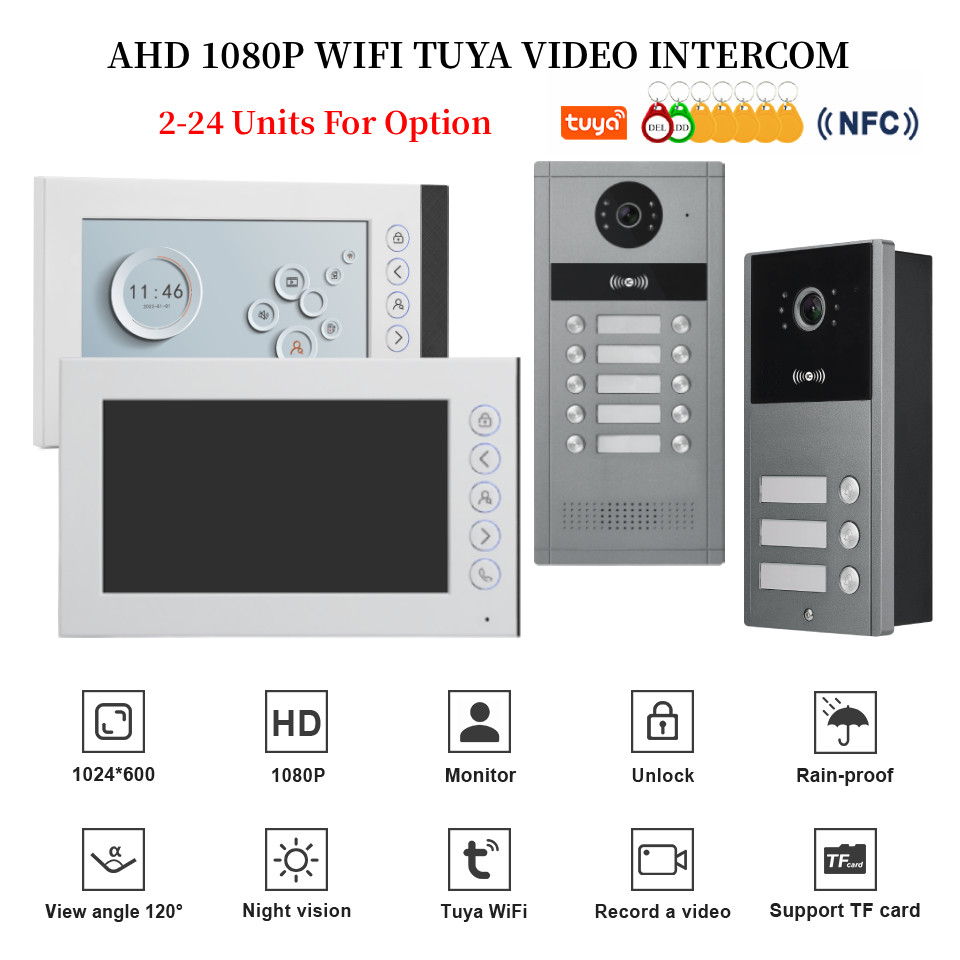 2-24 Units Tuya Smart Video Doorbell System NFC Unlock AHD 1080P Video Door Phone 2.4G/5G WIFI