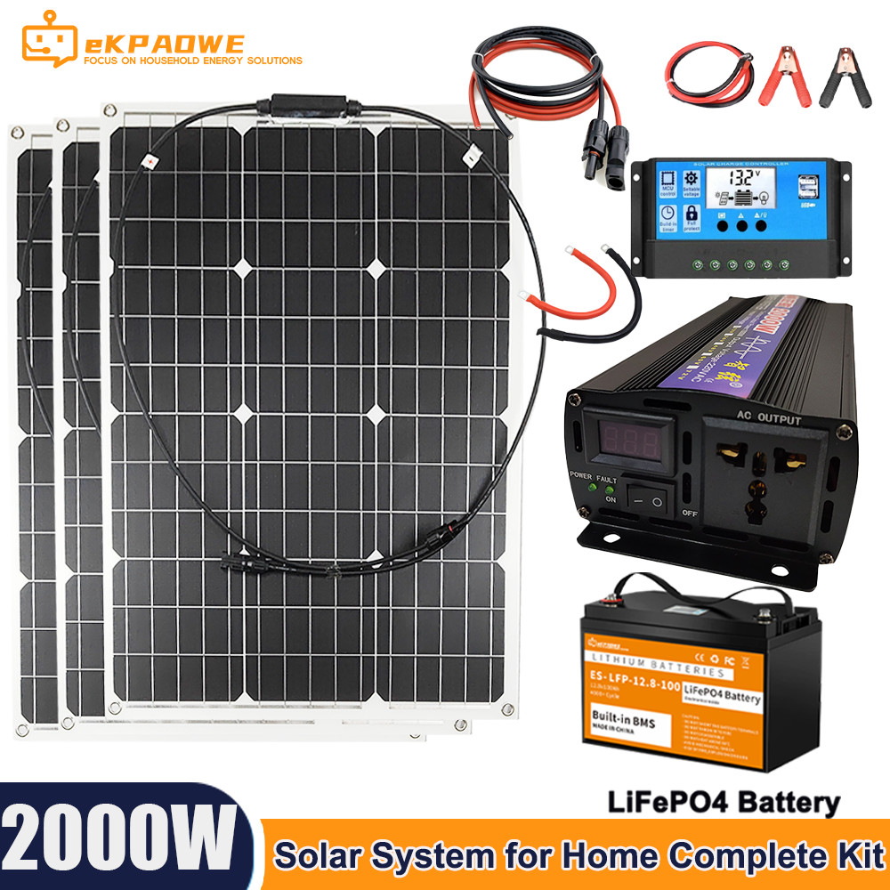 China Factory 2000W Solar System For Home Complete Kitl 30A Charge Controller Inverter Power Generat