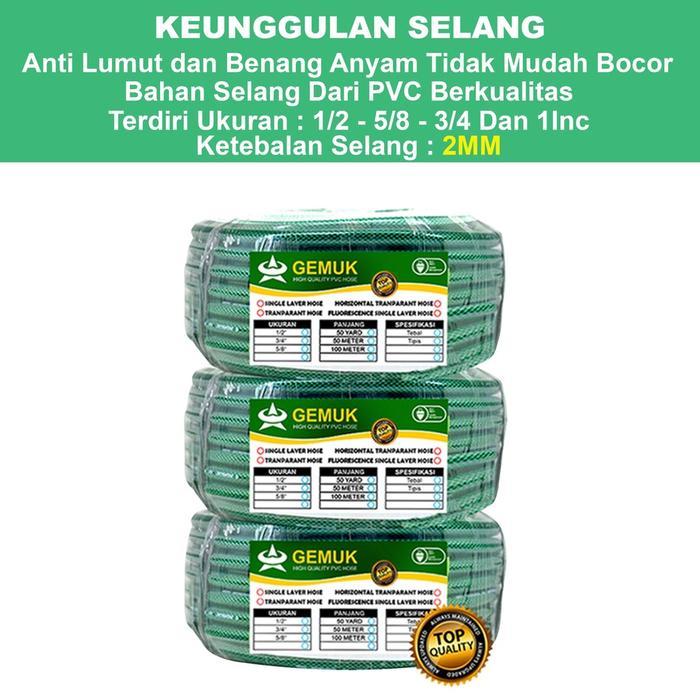GEMUK Selang Air 50 Meter Selang Air cuci motor Selang Taman Hijau Selang Benang Anyam 100 Meter